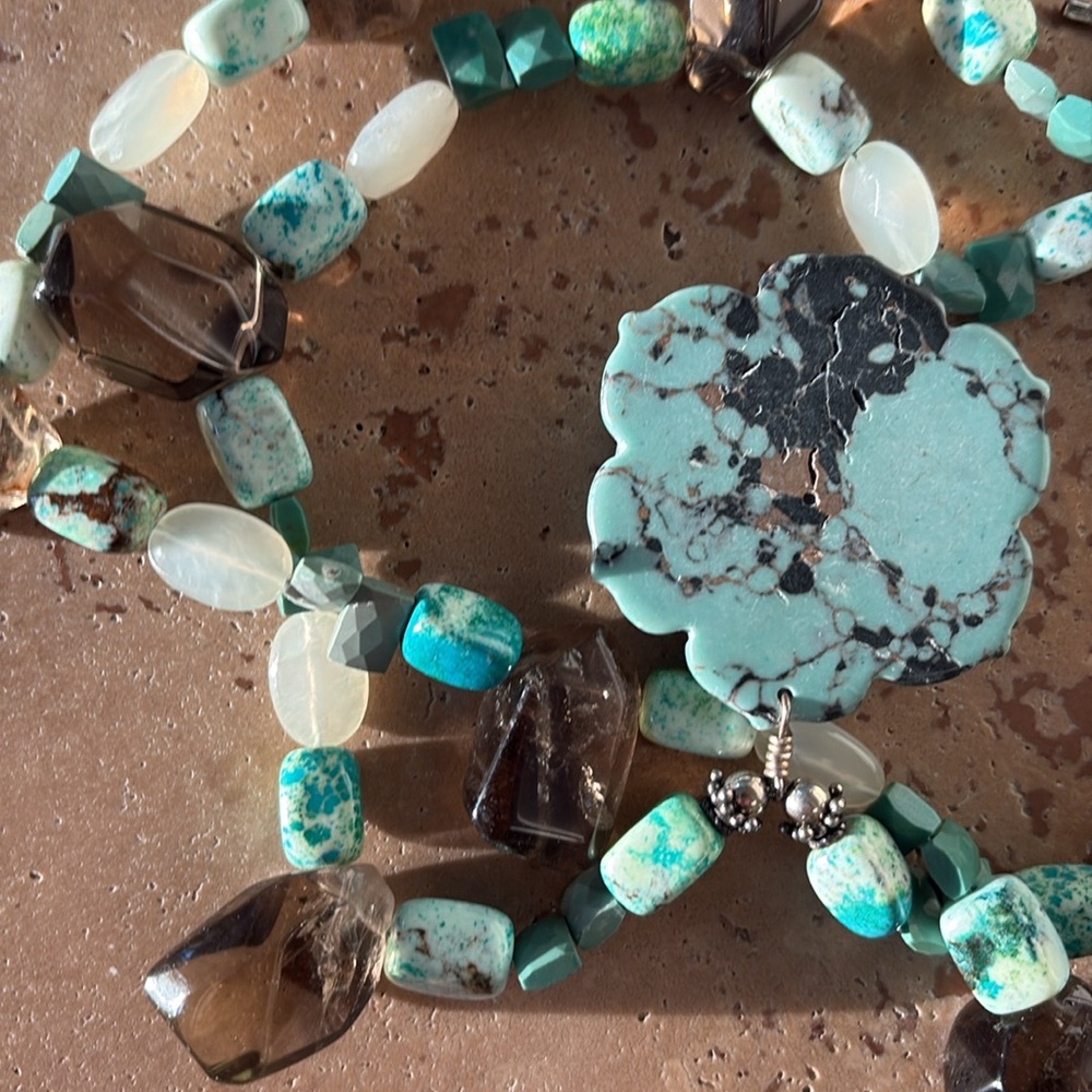 🔥HP🔥Bejewel Carroll Dorsey Walker Artisan Turquoise Necklace w/lg carved stone - Picture 7 of 12